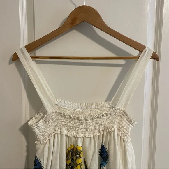 Anthropologie Maeve Beaujardin Floral Smocked Maxi Dress Cream Size Medium - Picture 12 of 14